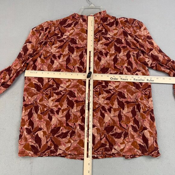 Joie Shirt Womens Large Brown Leaves Boho Sheer Swiss Dot Chiffon Tie Ruffle - Picture 9 of 15